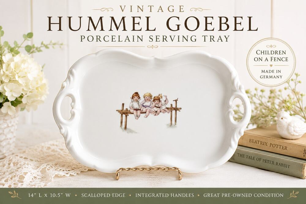 Hummel Goebel Vintage White Porcelain Serving Tray Trio Children Fence Large New